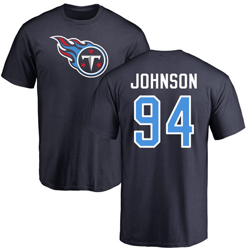 Tennessee Titans Men Navy Blue Austin Johnson Name and Number Logo NFL Football #94 T Shirt